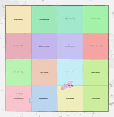Osceola County MI townships and subdivisions map