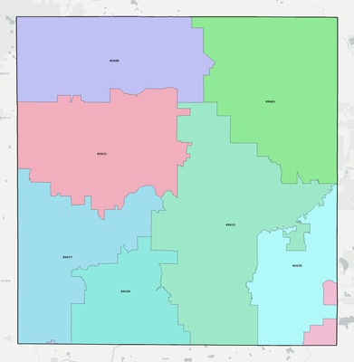 Osceola County MI ZIP code boundaries map