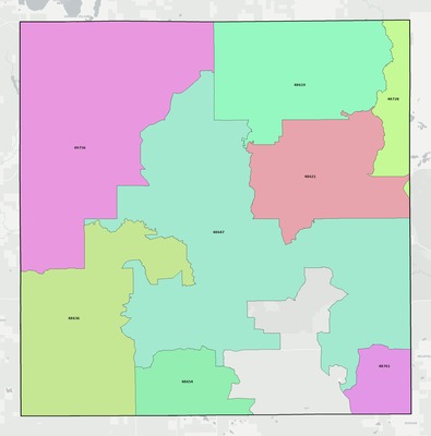 Oscoda County MI ZIP code boundaries map