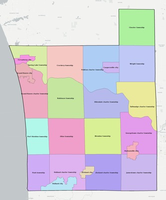 Ottawa County MI townships and subdivisions map
