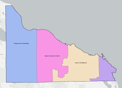 Presque Isle County MI school district boundaries map