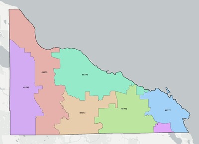 Presque Isle County MI ZIP code boundaries map