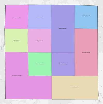 Roscommon County MI townships and subdivisions map