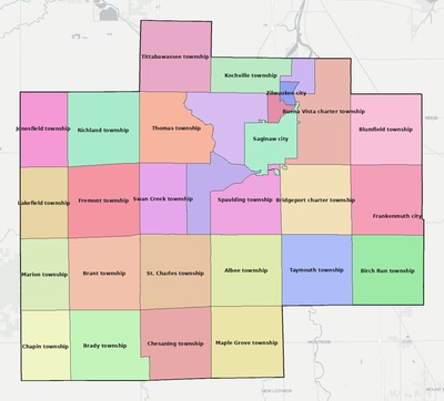 Saginaw County MI townships and subdivisions map