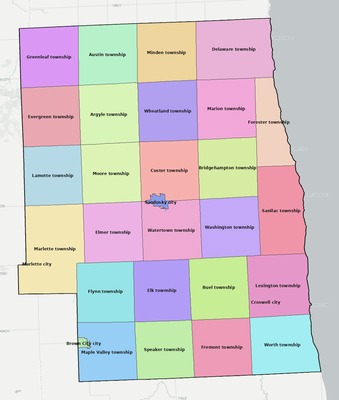 Sanilac County MI townships and subdivisions map