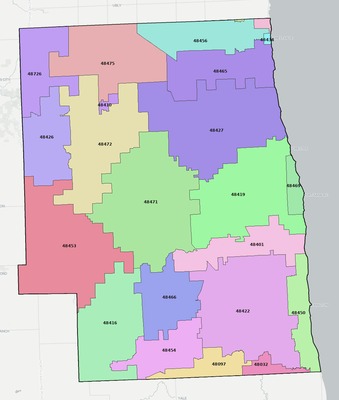 Sanilac County MI ZIP code boundaries map