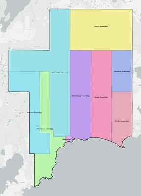 Schoolcraft County MI townships and subdivisions map