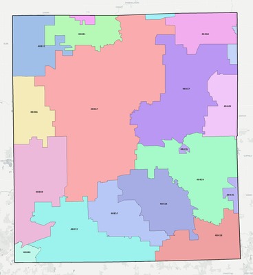 Shiawassee County MI ZIP code boundaries map
