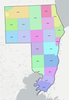 St. Clair County MI ZIP code boundaries map