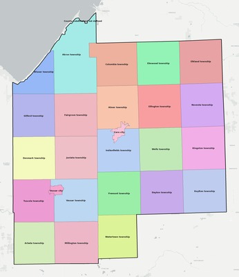 Tuscola County MI townships and subdivisions map