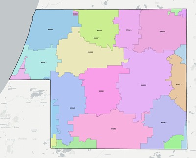 Van Buren County MI ZIP code boundaries map