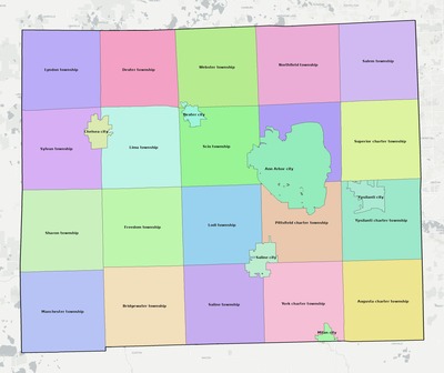 Washtenaw County MI townships and subdivisions map