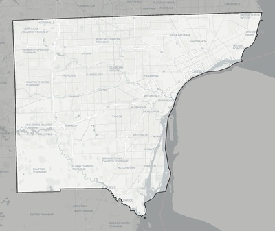Wayne County MI county basemap context