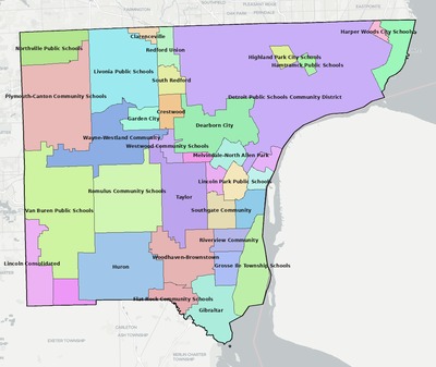 Wayne County MI school district boundaries map