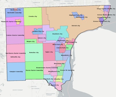 Wayne County MI townships and subdivisions map