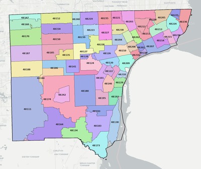 Wayne County MI ZIP code map preview