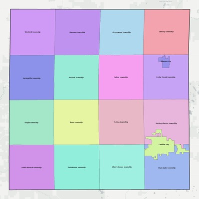 Wexford County MI townships and subdivisions map