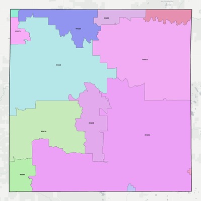 Wexford County MI ZIP code boundaries map