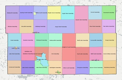Becker County MN townships and subdivisions map