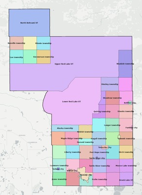 Beltrami County MN townships and subdivisions map