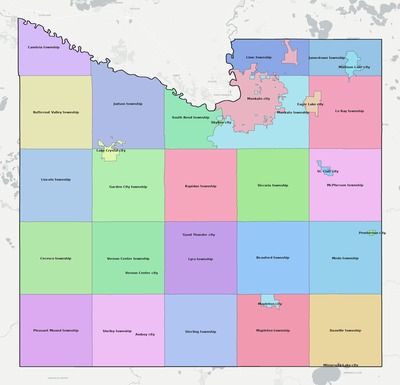 Blue Earth County MN townships and subdivisions map
