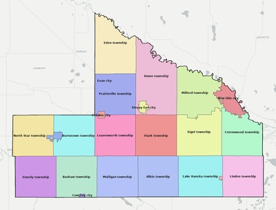 Brown County MN townships and subdivisions map