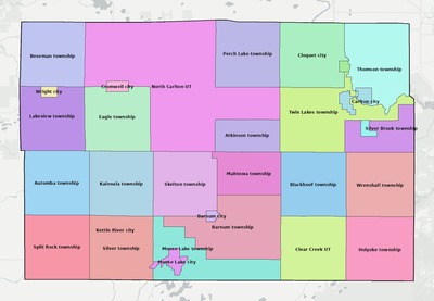 Carlton County MN townships and subdivisions map