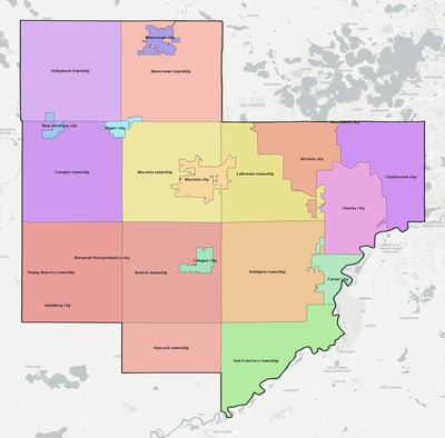Carver County MN townships and subdivisions map