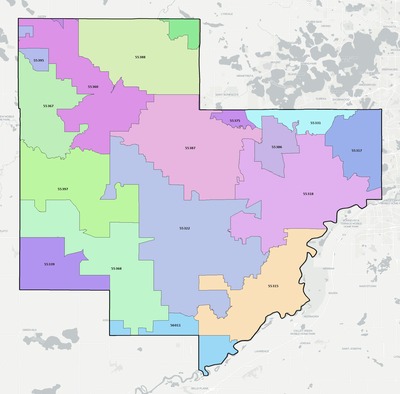 Carver County MN ZIP code boundaries map
