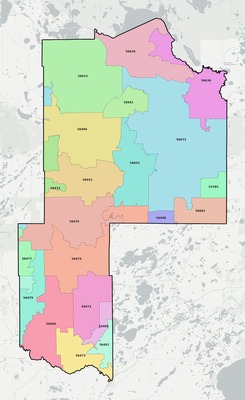 Cass County MN ZIP code boundaries map