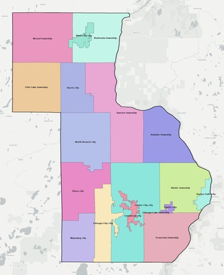 Chisago County MN townships and subdivisions map