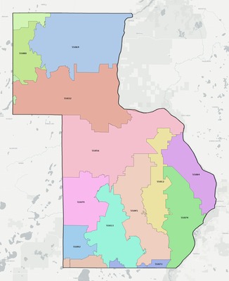 Chisago County MN ZIP code boundaries map