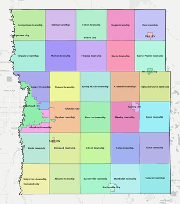 Clay County MN townships and subdivisions map