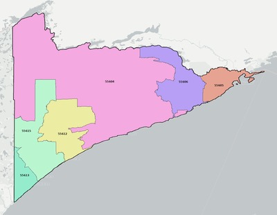 Cook County MN ZIP code boundaries map