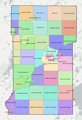 Crow Wing County MN townships and subdivisions map