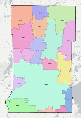 Crow Wing County MN ZIP code boundaries map