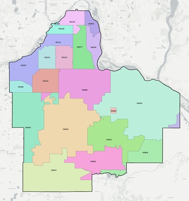 Dakota County MN ZIP code boundaries map