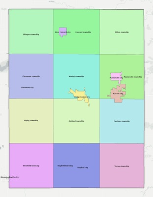 Dodge County MN townships and subdivisions map