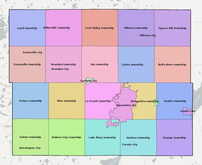Douglas County MN townships and subdivisions map