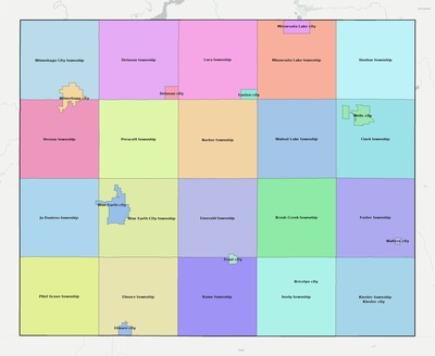 Faribault County MN townships and subdivisions map