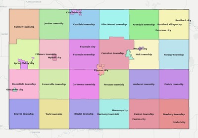 Fillmore County MN townships and subdivisions map