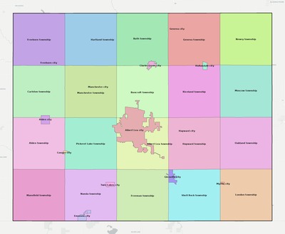 Freeborn County MN townships and subdivisions map