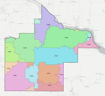 Goodhue County MN ZIP code boundaries map
