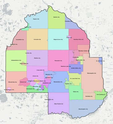 Hennepin County MN townships and subdivisions map