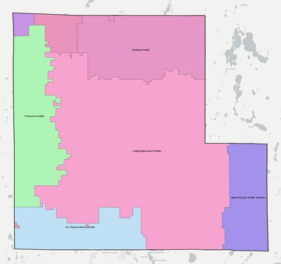 Isanti County MN school district boundaries map