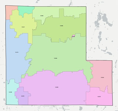 Isanti County MN ZIP code boundaries map