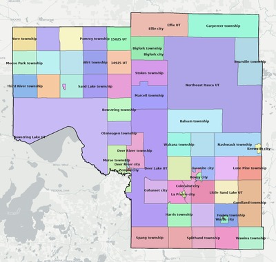 Itasca County MN townships and subdivisions map