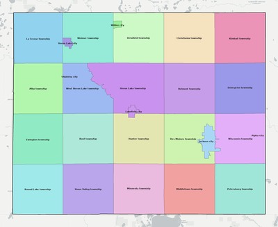 Jackson County MN townships and subdivisions map