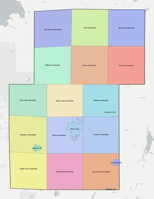 Kanabec County MN townships and subdivisions map