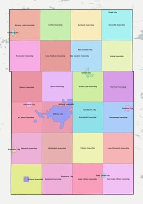 Kandiyohi County MN townships and subdivisions map